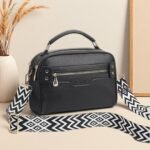 Women's PU Leather Bag – Large Capacity Shoulder Tote with Boho Wide Adjustable Strap, Crossbody Handbag LUXWTB Black