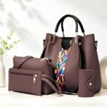 Set 4 Women's PU Leather Hobo Bag Large Capacity Shoulder Tote with Adjustable Strap Matching Clutch Purse LUXWTB Coffee