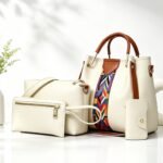 Set 4 Women's PU Leather Hobo Bag Large Capacity Shoulder Tote with Adjustable Strap Matching Clutch Purse LUXWTB Beige