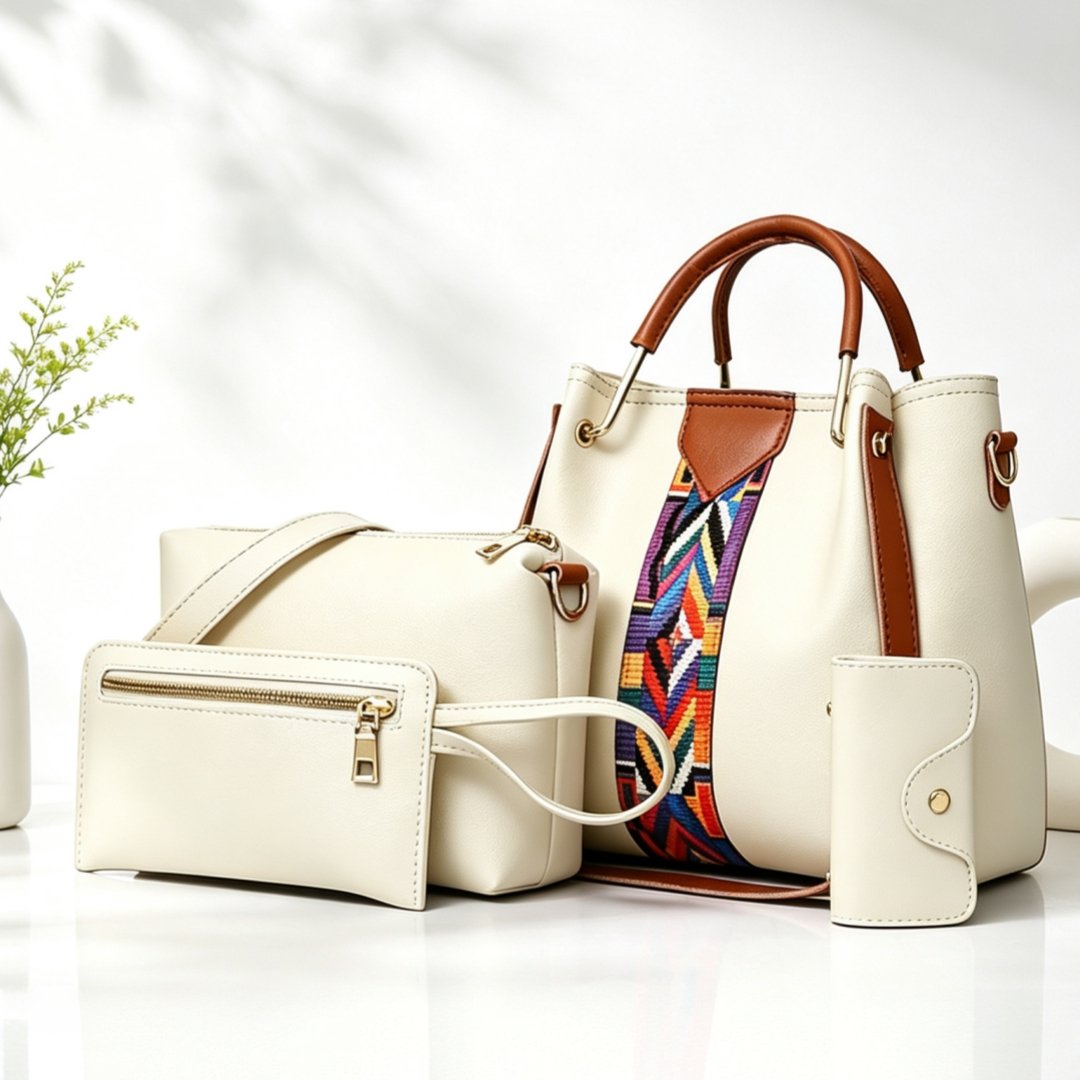 29 Set 4 Women's PU Leather Hobo Bag Large Capacity Shoulder Tote with Adjustable Strap Matching Clutch Purse LUXWTB Beige - Image 1