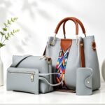 Set 4 Women's PU Leather Hobo Bag Large Capacity Shoulder Tote with Adjustable Strap Matching Clutch Purse LUXWTB Gray