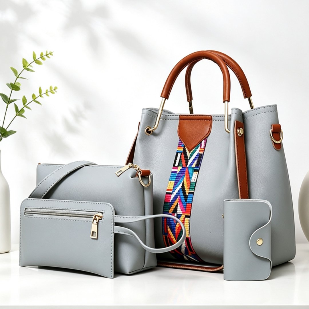 30 Set 4 Women's PU Leather Hobo Bag Large Capacity Shoulder Tote with Adjustable Strap Matching Clutch Purse LUXWTB Gray - Image 1