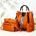 Set 4 Women's PU Leather Hobo Bag Large Capacity Shoulder Tote with Adjustable Strap Matching Clutch Purse LUXWTB Brown