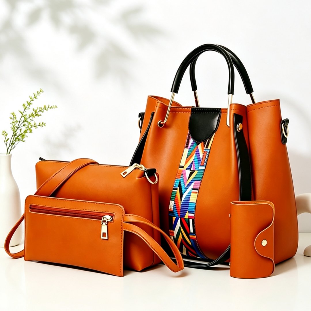 31 Set 4 Women's PU Leather Hobo Bag Large Capacity Shoulder Tote with Adjustable Strap Matching Clutch Purse LUXWTB Brown - Image 1