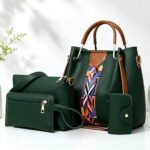Set 4 Women's PU Leather Hobo Bag Large Capacity Shoulder Tote with Adjustable Strap Matching Clutch Purse LUXWTB Green