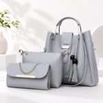 LUXWTB Women's 3Pcs PU Leather Hobo Bag Set – Gray Large Capacity Shoulder Tote with Adjustable Strap & Matching Clutch